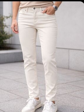 Edwin Pixie Mid Rise Skinny Women's Jeans Cream Stretch Sz 34 Minimalist